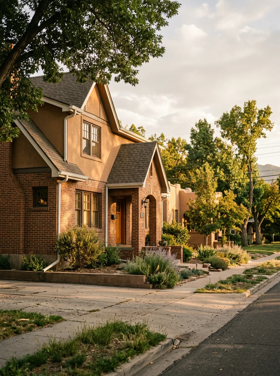 Pueblo home exterior showcasing local building standards and regional design elements.